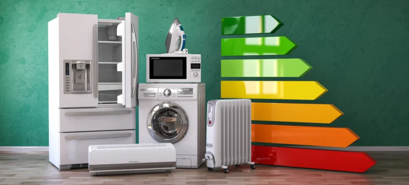 appliances placed and bar of different colors showing energy consumption